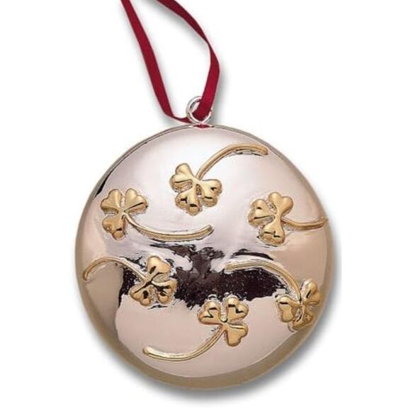 Waterford Silver Plated Ornament w/ Gold Shamrocks Celtic Ball Glass 4” W/ Box - Picture 1 of 7